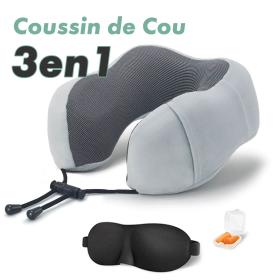 Kit de voyage 3in1 Oreiller en mousse à mémoire de forme en forme de U avec Bouchon d’oreille et Bandeau Yeux 